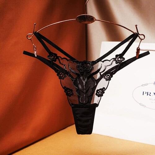 Sexy Lace Floral Thong Ladies Panties Embroidered Mesh Yarn Perspective Young Women Girls Underwear Hot T Pants G-String Thongs