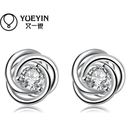 2016 new silver plated earrings inlaid crystal for women fashion jewelry New style Christmas gift Vintage