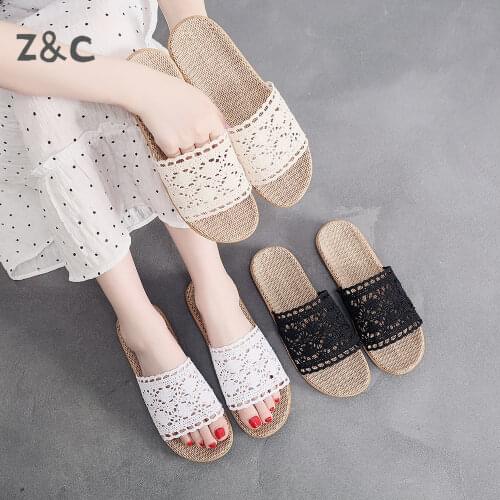 Lace Home Linen Slippers Summer Womens Indoor Antiskid Wooden Floor Quiet Small Fragrance Holding Shoes Young Girls Sandals
