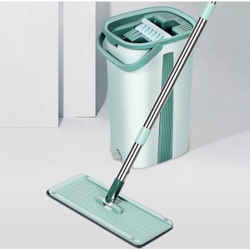 Hand Free Wringing Mop With Bucket Auto Spin Squeeze Mop With Microfiber Pads Bucket For Washing Floors Magic Home Cleaning Tool