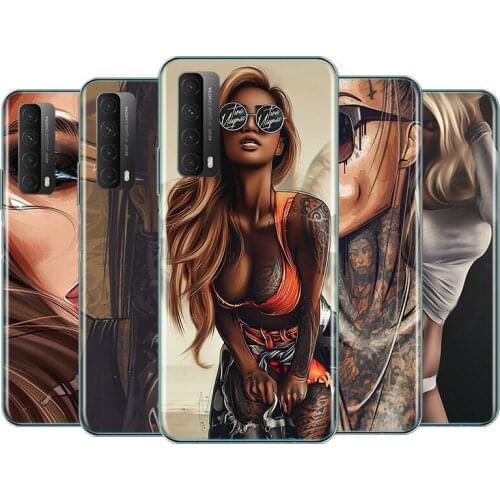 Sexy Sleeve Tattoo Girl Silicone Cover For Huawei Y7P Y5P Y9A Y8S Y9S Y6S Y9 Y7 Y6 Y5 Prime PRO Lite 2019 2018 2017 Phone Case