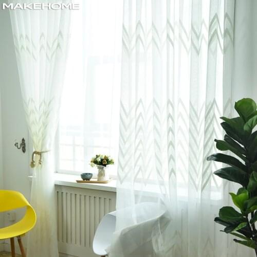 Blue White Modern Window Curtains for Bedroom Living Room Decoration W Stripe Embroidered Voile Tulle Curtains