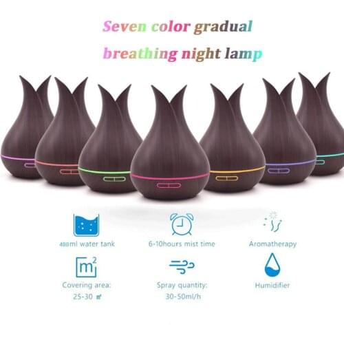 Ultrasonic Humidifier Aroma Essential Oil Diffuser Wood Grain Cool Mist Humidifier Aromatherapy Diffuser with 7 Color LED