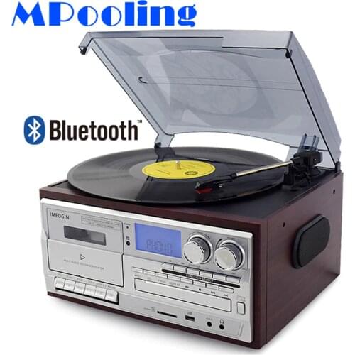 MPOOLING Vintage Gramophone Retro Vinyl Record Turntable Player Phono CD Player Cassette Player MP3 USB Recorder Bluetooth