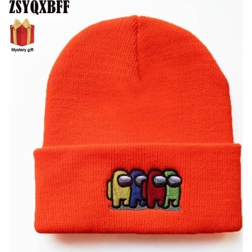 Knitted Cap Winter Warm Beanie Among us Men Letter Embroidery Hedging Soft Wool Knit Hat Women Cycling Skiing Cap Unisex
