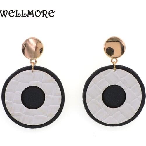 WELLMORE 10 colors Bohemia leather round stud earrings Drop dangle earrings for women fashion Female jewelry whlesale
