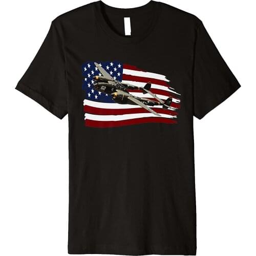 P-38 T shirt WW2 Fighter Plane US FLAG USA Men T-Shirt Short Casual 100% COTTON O-Neck shirts