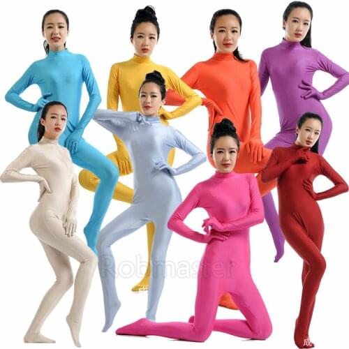 Women No Head Long Sleeve Shiny Bodysuit Zentai Full Body Tights For Women Bodysuits Spandex Skin Suit One Piece Zipper Unitard