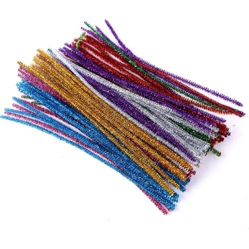 100pcs Glitter Chenille Stems Pipe Cleaners Plush Tinsel Stems Wired Sticks Kids Educational DIY Craft Supplies Toys Crafting