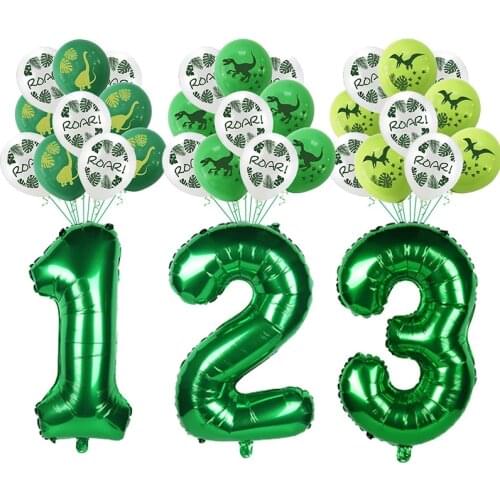 11pcs Dinosaur Party Balloons Set Green Number Globos Dino Theme Baloons Kids 1 2 3 4 5 6 7 8 9 years Birthday Party Decorations