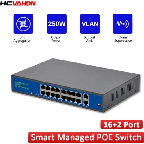 16 Ports POE switch Ethernet with standardized port IEEE 802.3 af/at 1Gigabit uplink +1 SFP 250m