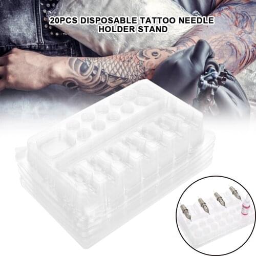 20pcs Disposable Plastic Tattoo Cartridge Needles Holder Stand Transparent DGT Trays for Microblading Tattoo Needles Ink Make up