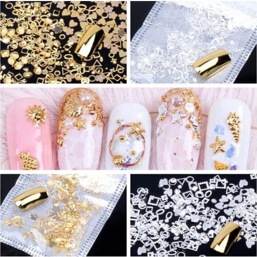Gold/Silver Randomly Mixed Shape 200pcs Metal Nail Art Decoration Nails Metallic Studs Sticker Alloy Manicure Fashion Tools