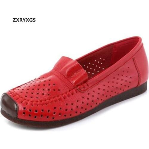 2021 New Top Soft Cowhide Spring Leather Shoes Women Flat Shoes Soft Sole Breathable Comfortable Shoes Sandals Flats Large Size