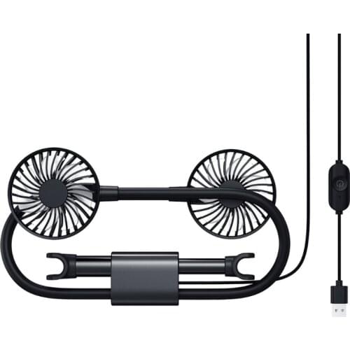 USB Car Fan Dual Head Fan for Front Backseat Air Circulator Fan with 2 Speed Wide Angle Adjustable for Rear Seat Baby U1JE