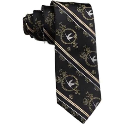 Free Shipping New Male mens printed tie female students personality necktie crane tie black gold silk embroidery hand-made