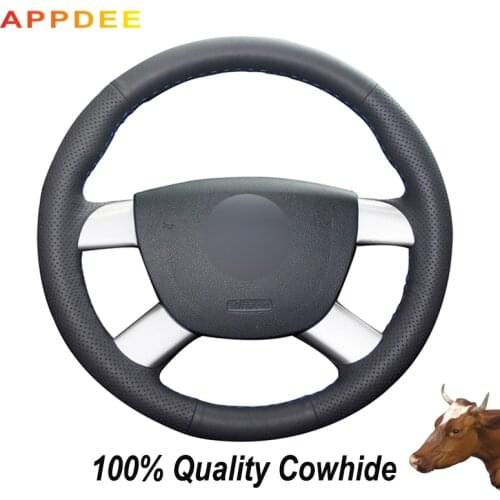 Appdee Black Genuine Leather Hand-stitched Car Steering Wheel Cover for Ford Kuga 2008-2011 Focus 2