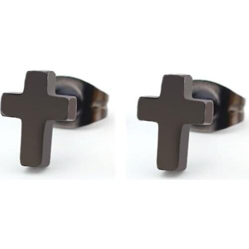 1Pair Black Tiny Cross Minimalist Earrings Stainless Steel Earrings Simple Jesus Studs Fashion Ear Jewelry For Women Girls