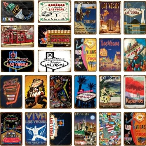 Welcome To Fabulous Las Vegas Metal Tin Sign Vintage Wall Plaque American Travel Poster For Bar Pub Club Decor Iron Art Painting
