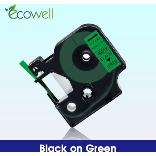 Ecowell 45019 Labeling Tape Compatible for Dymo D1 12mm label cassette 45019 Black on Green for Dymo LM280 LM160 LMPnP printer