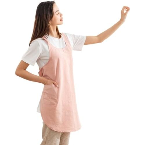 Apron womens solid color cotton linen texture home clothing literary apron dust apron kitchen cooking accessories Thick apron