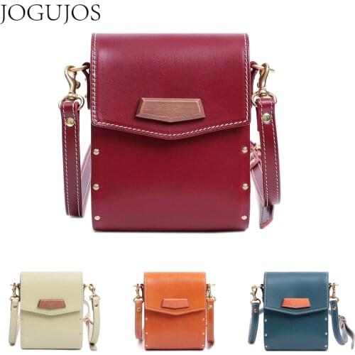 JOGUJOS New Luxury Women Brand Handbag Rivet Design Crossbody Bag 2021 Genuine Leather Mini Wooden Box Coin Bags Girl Tote Sac