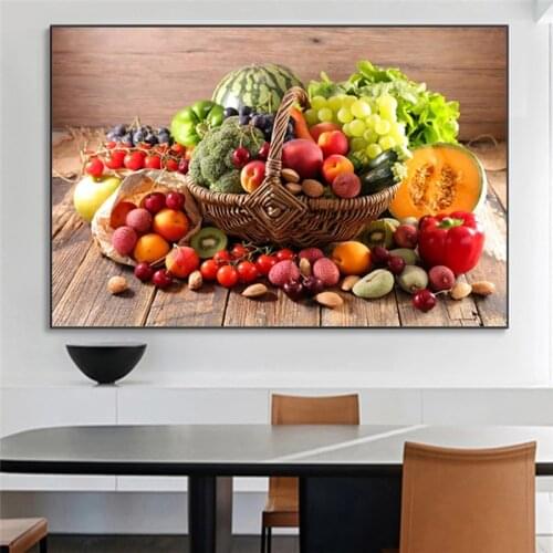 Vegetable And Fruits In Basket Kitchen Decor Poster And Prints Green Food Picture On Canvas Art Wall Painting For Dining Room