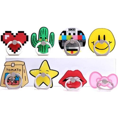 New ABS Finger Ring cute mobile phone holder Stand rings Cute Cactus Stars Lips Pattern Cartoon Smartphone Rings Support