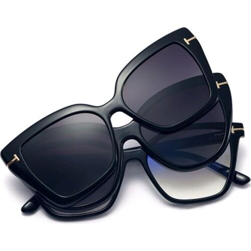 Square Acetate Women Anti-blue Light Glasses Frame Cat Eye Magnetic Polarized 2 Sunglasses Clips Luxury Brand Spectacle Frame