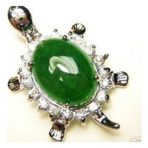 Hot sell Fast SHIPPING HOT 12x14mm Green Jade Chain Turtle Jewelry Plated(20x35mm)Necklace 18"