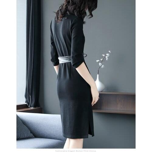 MLCRIYG New Autumn Winter Dress Women Elegant Sex V Neck Evening Party Dresses Lady Office Work Dress high quality LX329