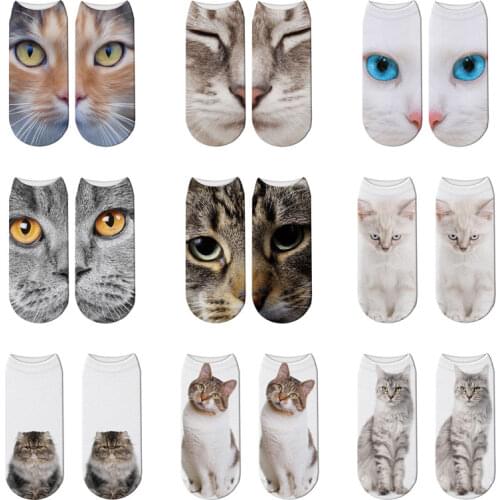 Fashion Cat Print Womens Socks Casual Cute Style Cotton Socks Summer Low-Cut Women Short Thin Socks