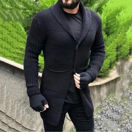 Fashion Thickened Cardigan Lapel Long Sweater Coat Autumn Winter Long Sleeve Sweater Mens Sweater Coat Size 5XL