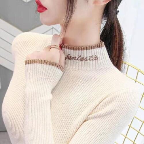Hot Sale Knitted Autumn Winter Tops Half Turtleneck Pullovers Casual Sweaters Women Shirt Long Sleeve Short Slim Sweater Girls