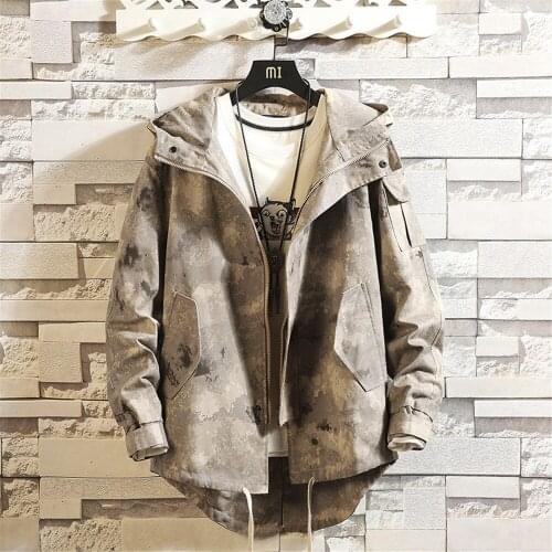 Mens Plus size loose camouflage hooded personality tide jacket 2020 Autumn New American street leisure Camouflage Windbreakers