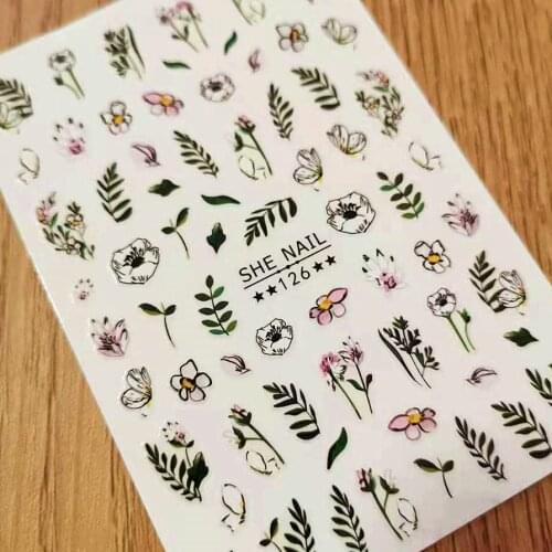 Newest SHE 126 leaves design 3d nail sticker Japan Korea type DIY decal decoration tools for nail wraps