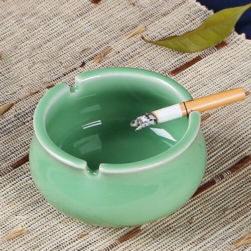 Green Ceramics Creative Ash Tray Chinese Traditional Ashtray Portable Anti-Scalding Cenicero Cigar Ashtray Home Decoration
