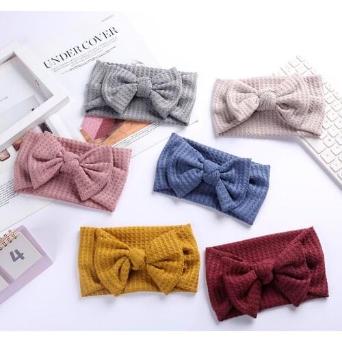 20Pcs/Lot,18 cm New Baby Girls Wool Knitted Headband,Kids Knit Turban Wide Headbands Children Girls Lace Bows Headband Headwear