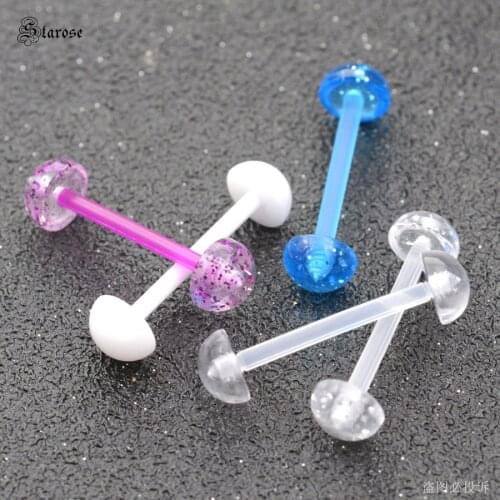 Starose 5 pcs 1.6x16mm Flash Powder Clear Acrylic Half Ball Tongue Piercing Tongue Rings Nipple Piercing Tongpiercing Jewelry