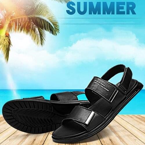 Cow Leather Mens Sandals Fashion Business Genuine Leather Casual Slippers Men Summer Flat Shoes Luxury Brand Roman Flip Flops