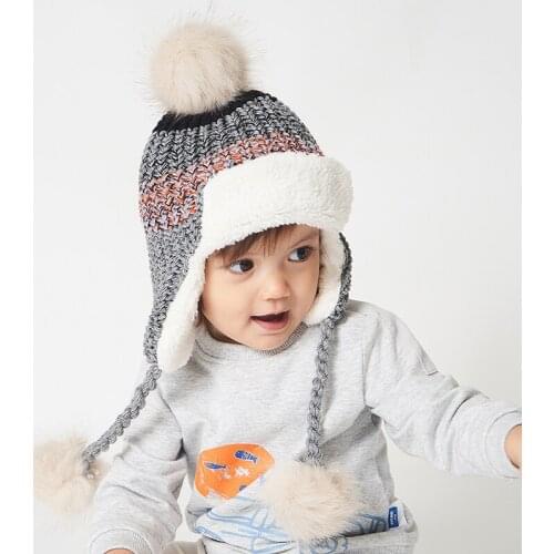 Earflap Hat Boy Winter Girl Beanie Pompom Knit Fleece Lining Autumn Warm Skiing Outdoor Head Accessory For Baby Toddlers