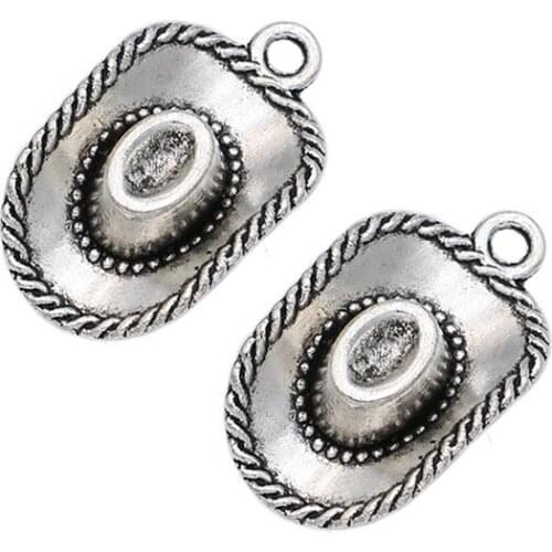 Tibetan Silver Plated Cowboy Hat Charms Pendants for Necklace Bracelet Jewelry Making DIY Handmade 22x13mm