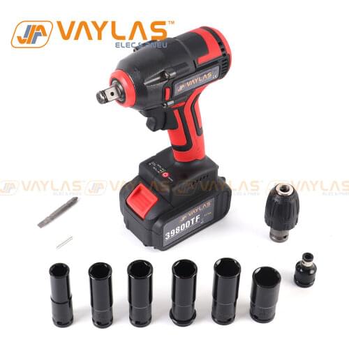 Vaylas Brushless CordlessRechargeable Electric Impact Wrench Brushless Socket Wrench Spanner Gun with Sockets 1/2" Drive