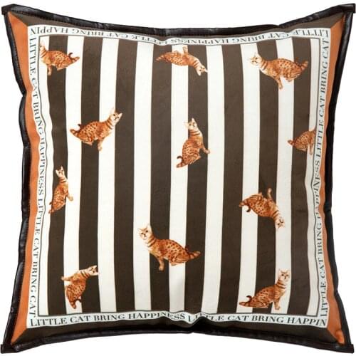 DUNXDECO Cozy Couch Cushion Cover Decorative Pillow Case Luxury Art Home Black Stripe Orange Cat Print Sofa Bed Coussin