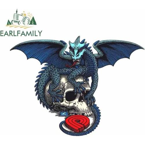 EARLFAMILY 13cm x 9.8cm For Powell Peralta Dragon Skull Fine Decal Scratch-Proof Sticker Vinyl Car Wrap Suitable For VAN RV