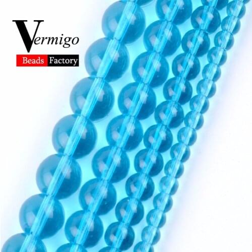 High Quality Round Lake Blue Glass Beads Czech Crystal Loose Beads For Jewelry Making 4 6 8 10 12mm Pick Size Diy Bracelet 15"