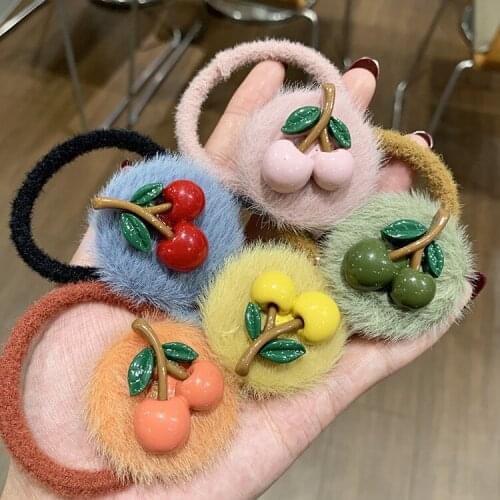 Japanese Fashion Flower Scrunchie Women Girls Elastic Cherries Hair Rubber Bands Accessories For Lady Tie Hair Rope Ring