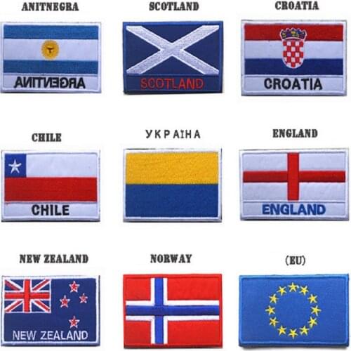 Embroidery Patches Loops And Hook U.S.A/Norway/Sultan/England/New ZEALAND/CHILE Flag Patches Flag Of Foreign Countries