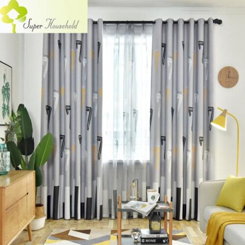 Nordic Shading Finished Curtains for Bedroom Living Room Childrens Window Treatments Modern Blue Gray Curtain Tulle for Kitchen