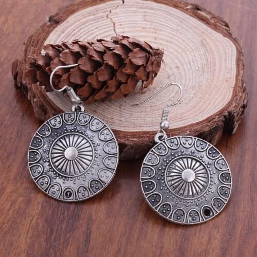 Fashion Statement Bohemian Vintage Ethnic Big Round Drop Earring Long Carved Flowers Drop Earrings For Women